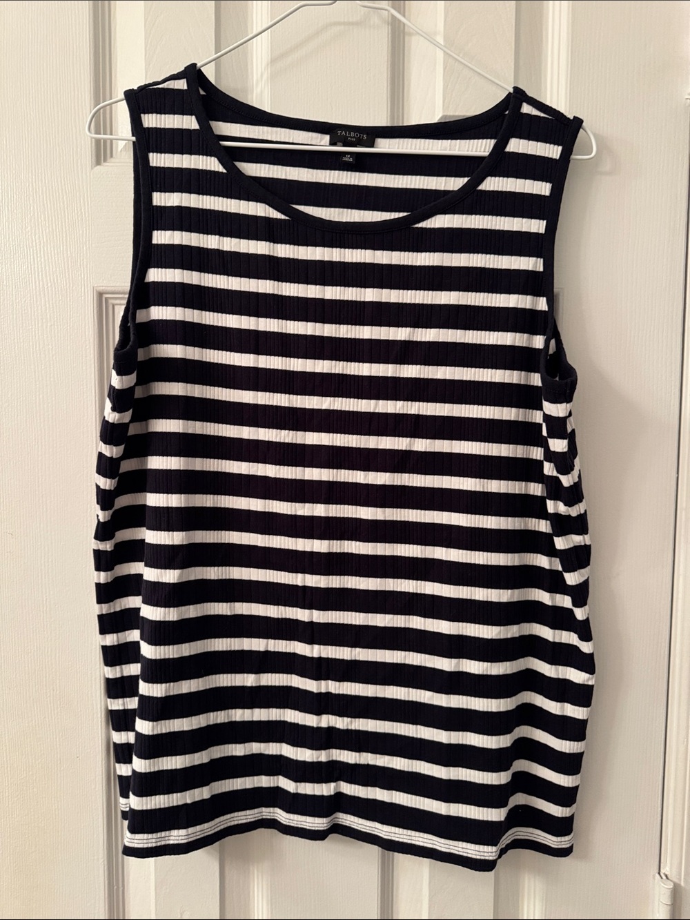 Talbots Black & White Striped Ribbed Tank Top